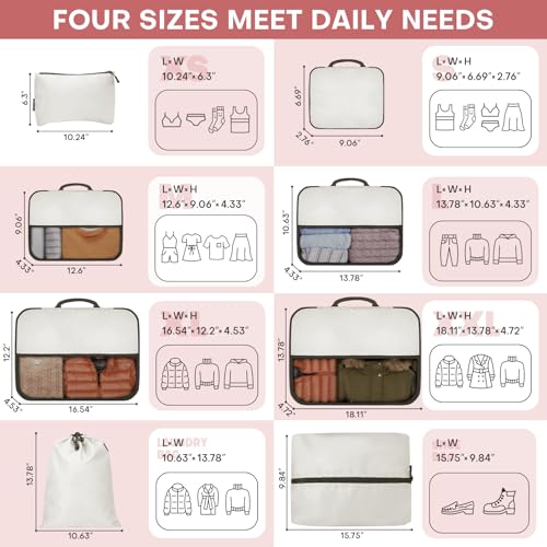 8 PCS Compression Packing Cubes for Travel Women