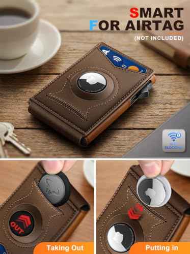 Men Slim Magnetic Leather Airtag Wallet Metal Case Money Clip