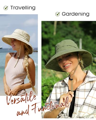 Sun Hats for Women Gardening Hat Wide Brim Ponytail Beach Sun Protection Breathable Cotton Summer Hat with Fold