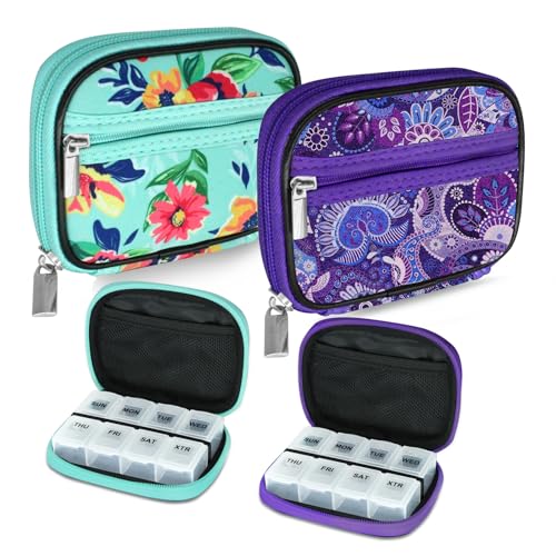 Weekly Travel Pill Organizer Pill Case for Purse with Removable 7 Day Pill Box (2 Count)