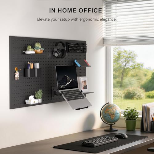 Articulating Pegboard Adjustable Mount for Laptop and Monitor 2 in 1 with Vented Tray