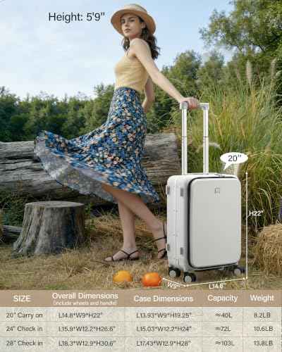 20 Inch Top Opening Carry On Luggage with Cup Holder and USB Ports