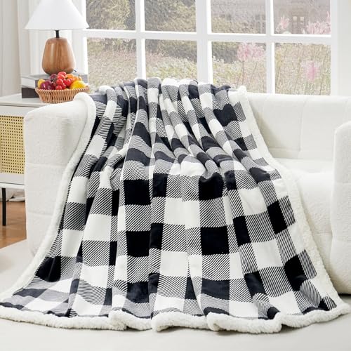 Sherpa Fleece Throw Blanket 60" x 80" Reversible Plush Fluffy Large Big Blanket Lattice Flannel Blankets for All Season Use