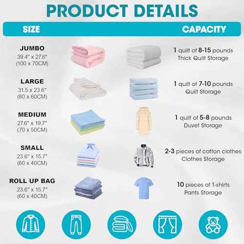 15 Pack Vacuum Storage Bags with Electric Pump (15 Count)