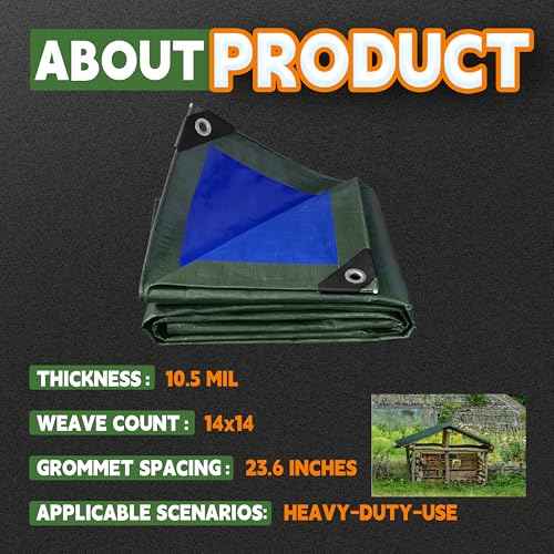 5x10 Feet Tarps Heavy Duty Waterproof 10.5 Mil Outdoor Small Tarp