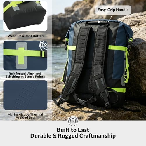 30/40/55L Waterproof Dry Backpack & Phone Case - 2XL Floating Dry Bag for Kayaking, Travel, Hiking, Fishing, Camping, Motorcycles & Beach, Heavy-Duty Roll Top Men/Women (Navy Blue/Black/Green)