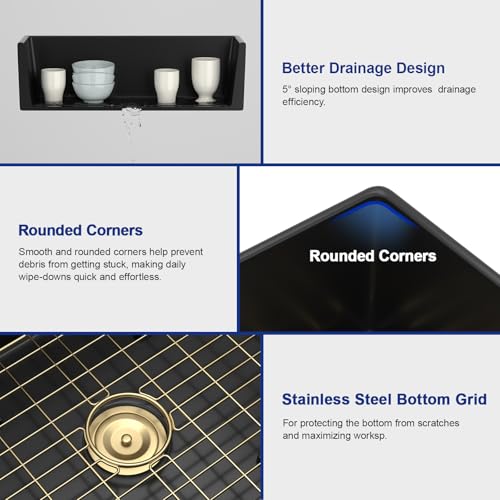 33" Black Ceramic Porcelain Farmhouse Sink