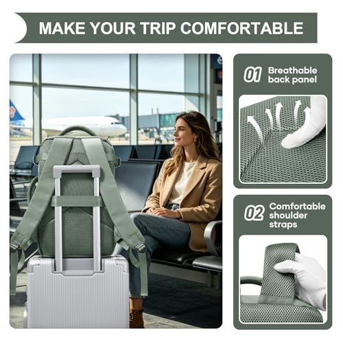 Vacuum Backpack Travel with Pump Vacuum Travel Backpack Carry On Flight Approved Frontier Spirit Airlines Personal Item Bag 18x14x8 Compression Carry On Luggage for Women Men Army Green