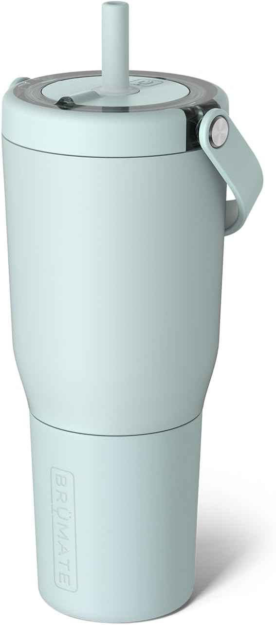 BrüMate Resa 35oz 100% Leakproof Travel Tumbler w/Handle & Straw | Flexible SoftSip Straw | Silicone Sleeve for Durability | Stainless Steel | Cup Holder & Travel Friendly Water Bottle (Blue Agave) | 100% Leakproof, with Handle & Straw, Silicone Sleeve...