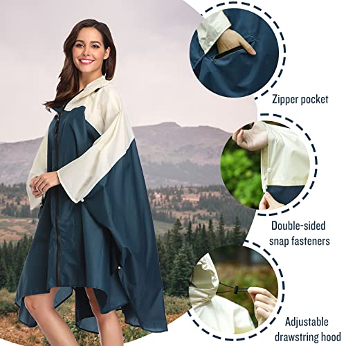 Adult Rain Poncho Waterproof Hooded Zipper Raincoat with Pockets