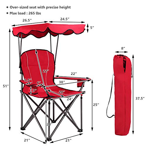 Canopy Chair Portable Folding Beach Pool Chair Lawn Chair with Canopy Two Cup Holders and Carry Bag