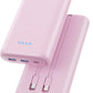 Portable Charger Power Bank 40,800mAh 25W Fast Charging USB C Portable Charger with 2 Built in Cables,5 Outputs & QC 4.0 Quick Phone Charging Battery Pack Compatible with iPhone 16/15/Android (Pink)