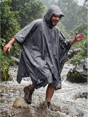 Adult Rain Poncho Waterproof Hooded Raincoat Lightweight Packable