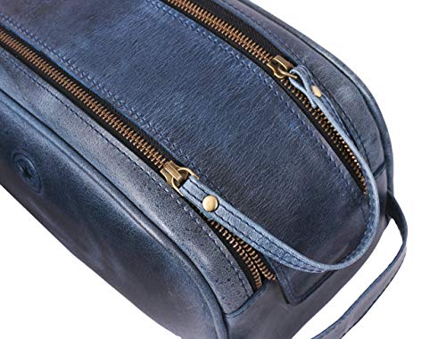 10" Premium Leather Toiletry Travel Pouch With Waterproof Lining