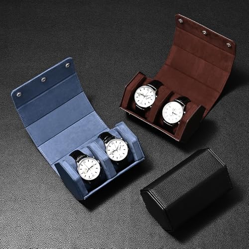 2 Slot Watch Box Brown Hexagonal