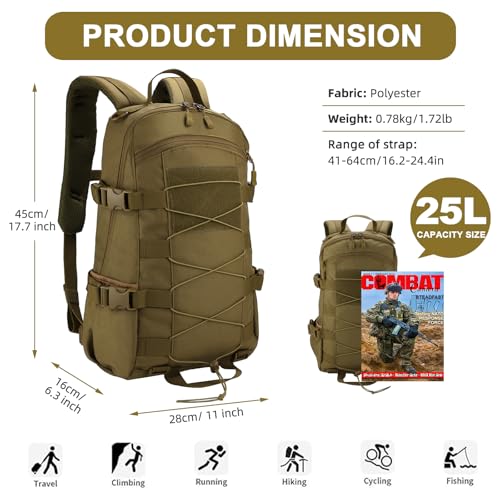 25L Hiking Backpack Small Tactical Backpack Daypack Camping Trekking Hunting Molle Pack for Men Women