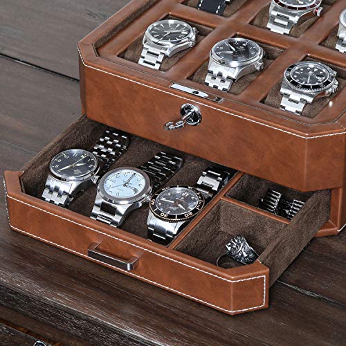 Gift Set 6 Slot Leather Watch Box with Valet Drawer