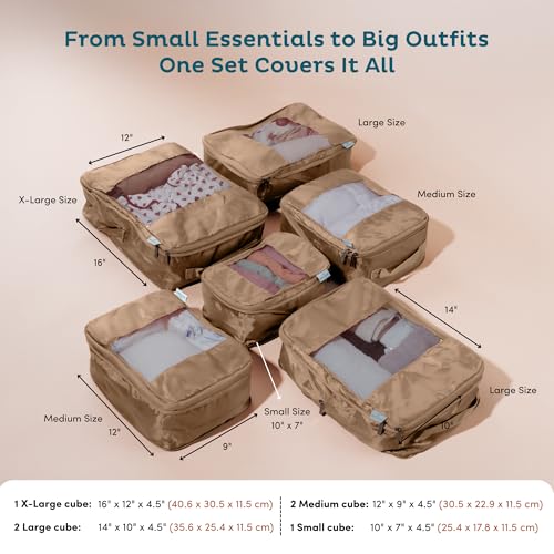 6 Pack Large Compression Packing Cubes for Travel (6 Count)