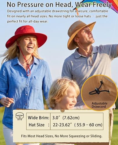 Men's Sun Hat UPF 50+ Wide Brim Bucket Hat Windproof Fishing Hat Brown