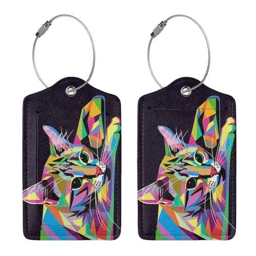 Cat Leather Luggage Tag with Stainless Steel Ring