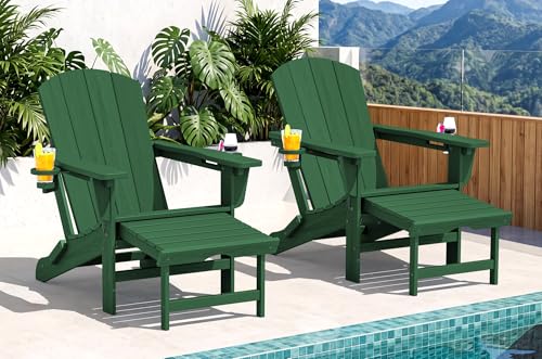 2 Pcs HDPE Folding Adjustable Adirondack Chair with Ottoman (2 Count)