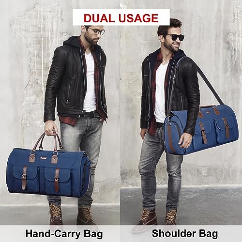 2-in-1 Canvas Garment Duffle Travel Bag with Shoulder Strap,Blue