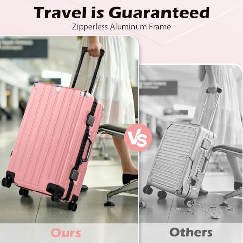 Checked Aluminum Frame Suitcase 24 Inch Zipperless Luggages Hardside PC Luggage With Spinner Wheels TSA Lock USB Charger Suitcases