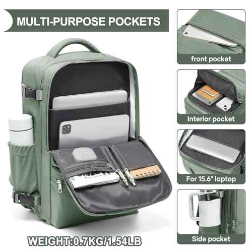 Vacuum Backpack Travel with Pump Vacuum Travel Backpack Carry On Flight Approved Frontier Spirit Airlines Personal Item Bag 18x14x8 Compression Carry On Luggage for Women Men Army Green