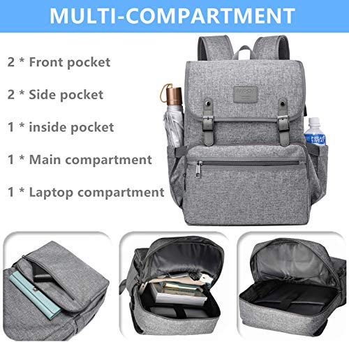 Laptop Backpack Men Women Vintage Backpack Bookbag College Backpacks Stylish Backpack Grey Fits 15.6 Inch Laptop