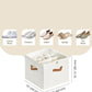StorageWorks Shoe Organizer for Closet, Fits up to 16 Pairs, Shoe Cubby Storage Containers with Adjustable Dividers and Clear Cover, Beige
