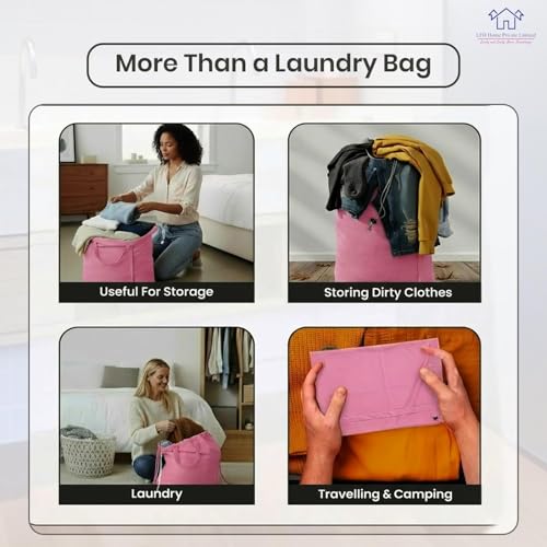 LFH Home Large Premium Cotton Rich Canvas Laundry Bag with Drawstring and Handles Heavy Duty (4 Count)