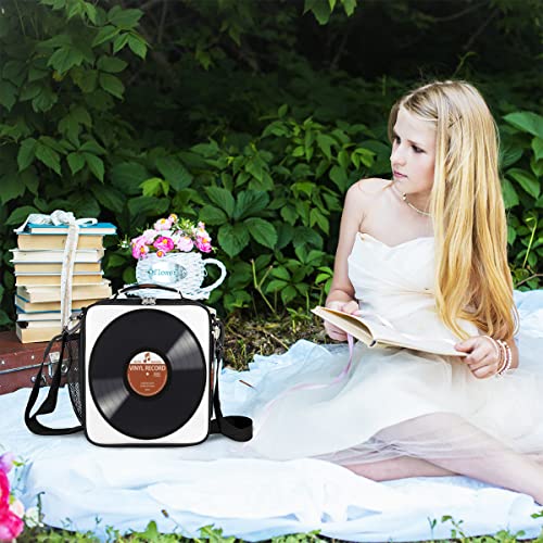 Music Record Black Kids Lunch Bag Retro Music Vinyl CD Insulated Lunch Box Mini Cooler Back to School Thermal Meal Tote Kit Bento Tote Bags Thermal Lunchbox for Boys Girls (Record Music CD)