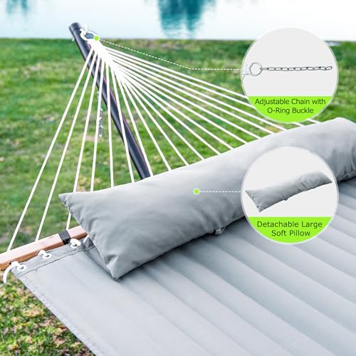 Double Hammock with Stand 500lbs Heavy Duty Outdoor Two Person Gray