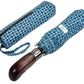 Folding Umbrella Real Wood Handle Kimono Navy Sea Blue