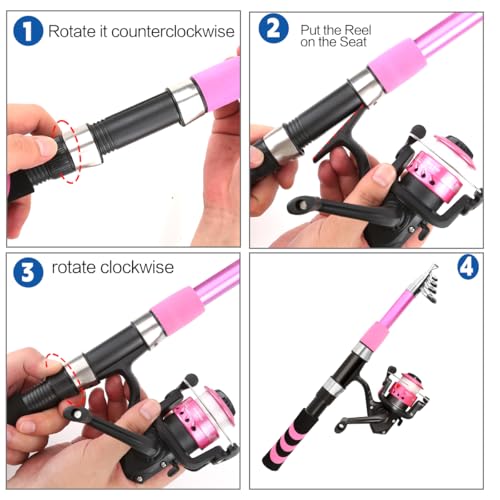 Kids Fishing Rod and Reel Combo Push Button Small Collapsible Telescopic Fishing Pole Kit Beginner Youth Girls Fishing Starter Set Tackle