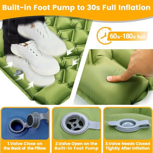 2 Pack 4 Inch Ultralight Camping Sleeping Pads with Foot Pump (2 Count)