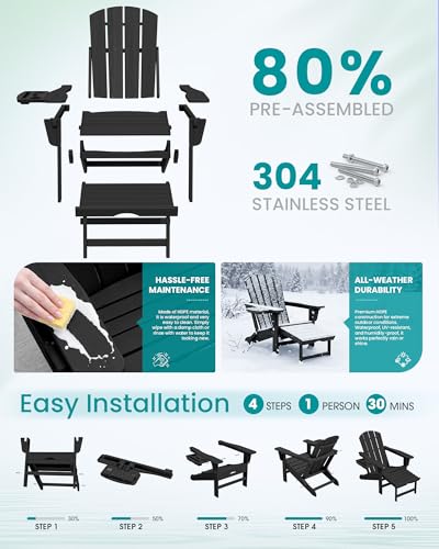 Folding Adjustable Adirondack Chair with Footrest