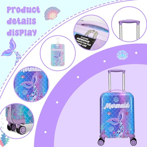 Cute Mermaid Kid’s Luggage Set 5 Piece Suitcase Set 16’’ Hardside Luggage with Spinner Wheels Girls Carry on Toddler Luggage Travel Rolling Suitcase Airline Approved (5 Count)
