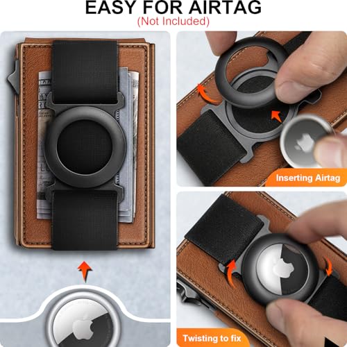 Men Airtag Leather Wallet Metal Case Money Clip