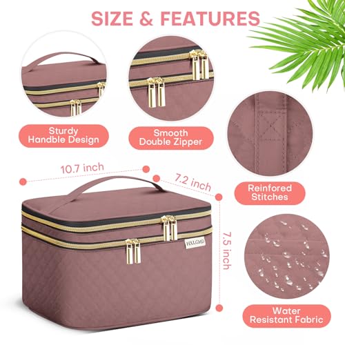 Large Makeup Bag with Mirror Double Layer Travel Make Up Organizer Case