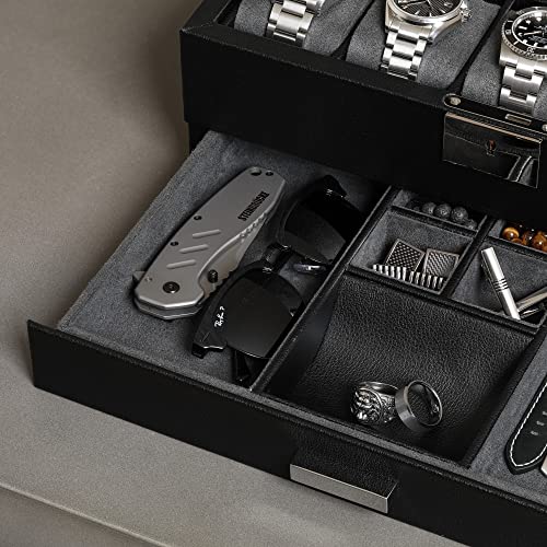 10 Slot Watch Box in Leather with Valet Drawer
