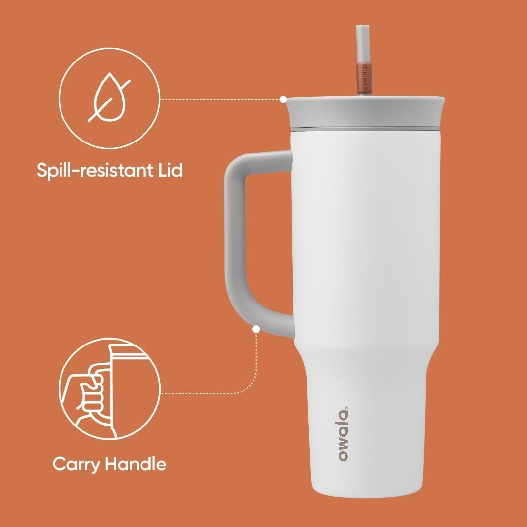 Owala Stainless Steel Triple Layer Insulated Travel Tumbler with Spill Resistant Lid, Straw, and Carry Handle, BPA Free, 40 oz, Gray (Iced Tea) - Roamly