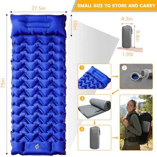 4 Inch Camping Sleeping Pad with Foot Pump and Pillow