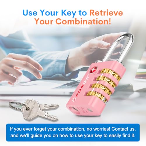 Dual-Opening: Key or Combination Access Lock, TSA Approved Locks for Luggage, Pelican case, Travel, Gym, School, Stainless Steel Shackle. (Pink, 2 Pk) (2 Count)