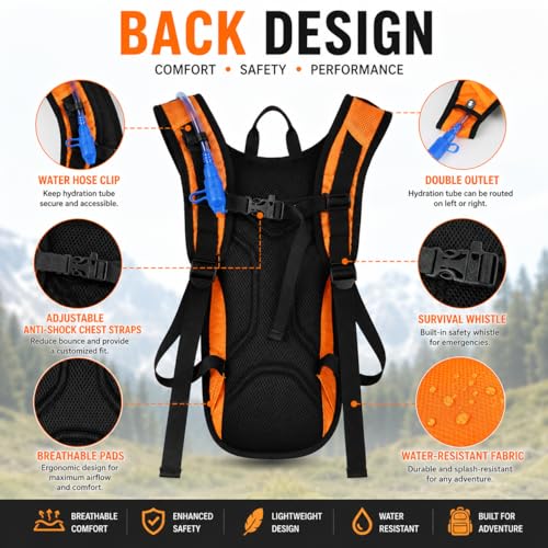 Hydration Pack Hiking Backpack with 2L BPA Free Hydration Bladder for Men