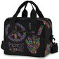 Peace Love Symbol Two Fingers Hippie Colorful Insulated Lunch Tote Bag Reusable Cooler Lunch Box with Shoulder Strap for Work Picnic School Beach (multi 12)
