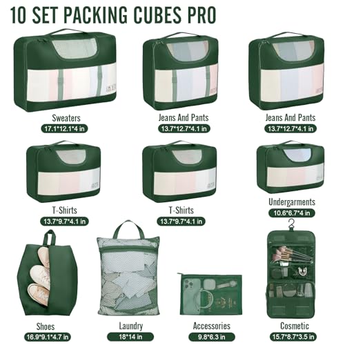 10 Set Packing Cubes for Travel Essentials (10 Count)