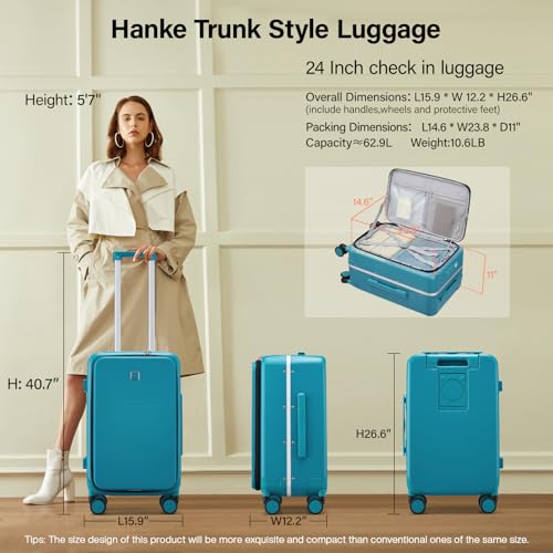 24 Inch Checked Luggage with Cup Holder and USB Ports