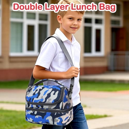Kids Double Decker Cooler Insulated Lunch Bag Large Tote for Boys