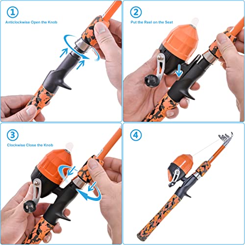 Kids Fishing Pole Set with Full Starter Kits 2 Set Portable Telescopic Fishing Rod and Spincast Reel Cambos with a Fishing Net and 2 Buckets for Boys Girls and Youth